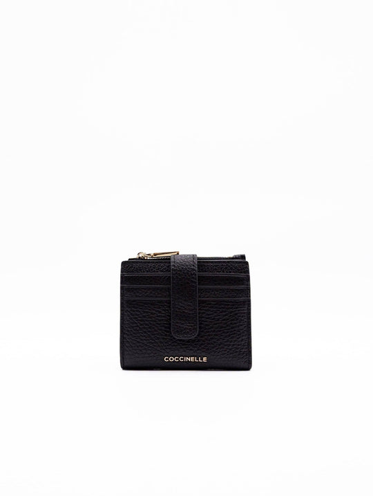 Coccinelle Metallic Soft Wallet in Black Hammered Leather