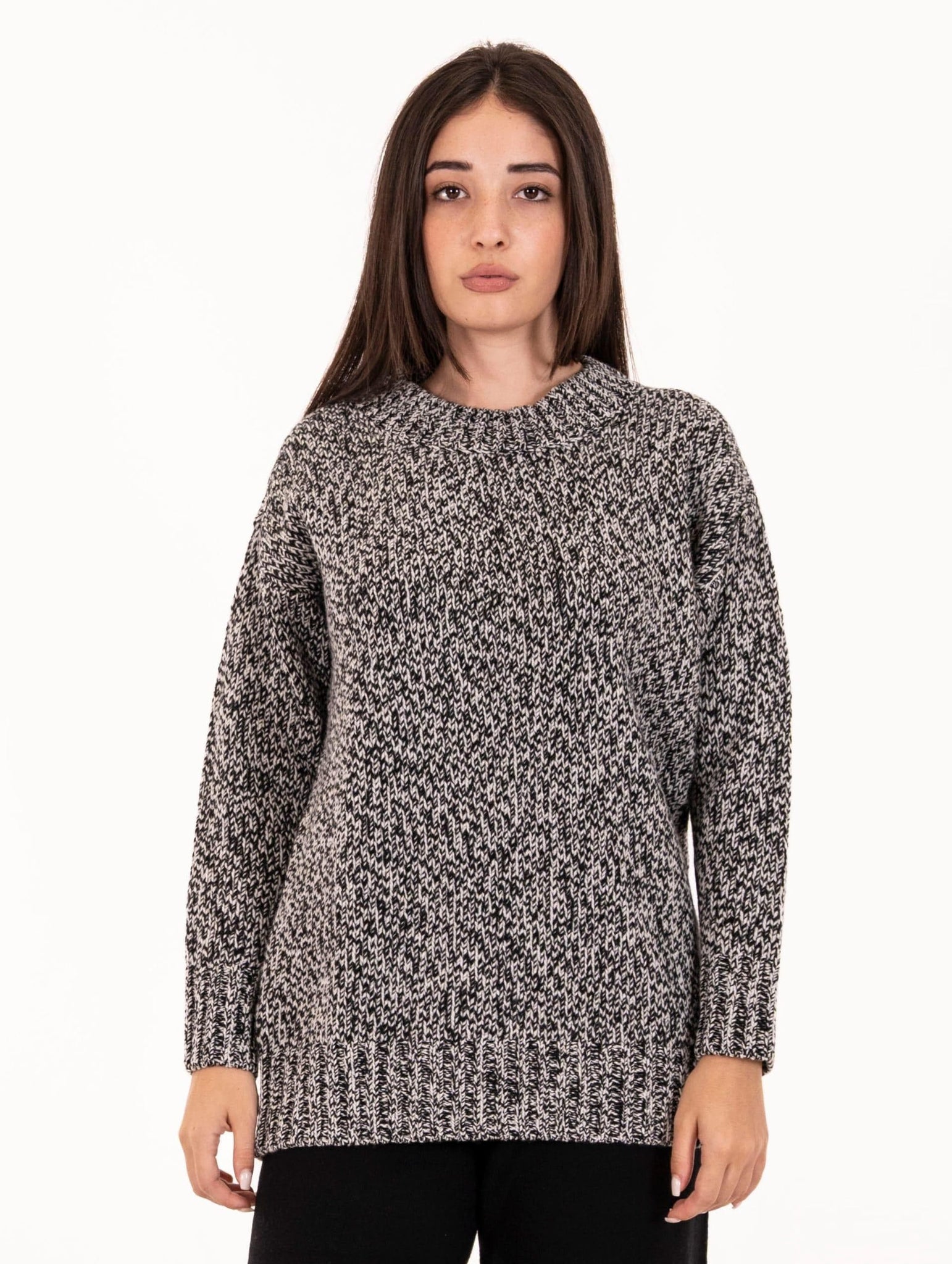 Pull Alpha Studio in Pura Lana Melange Bianco e Nero