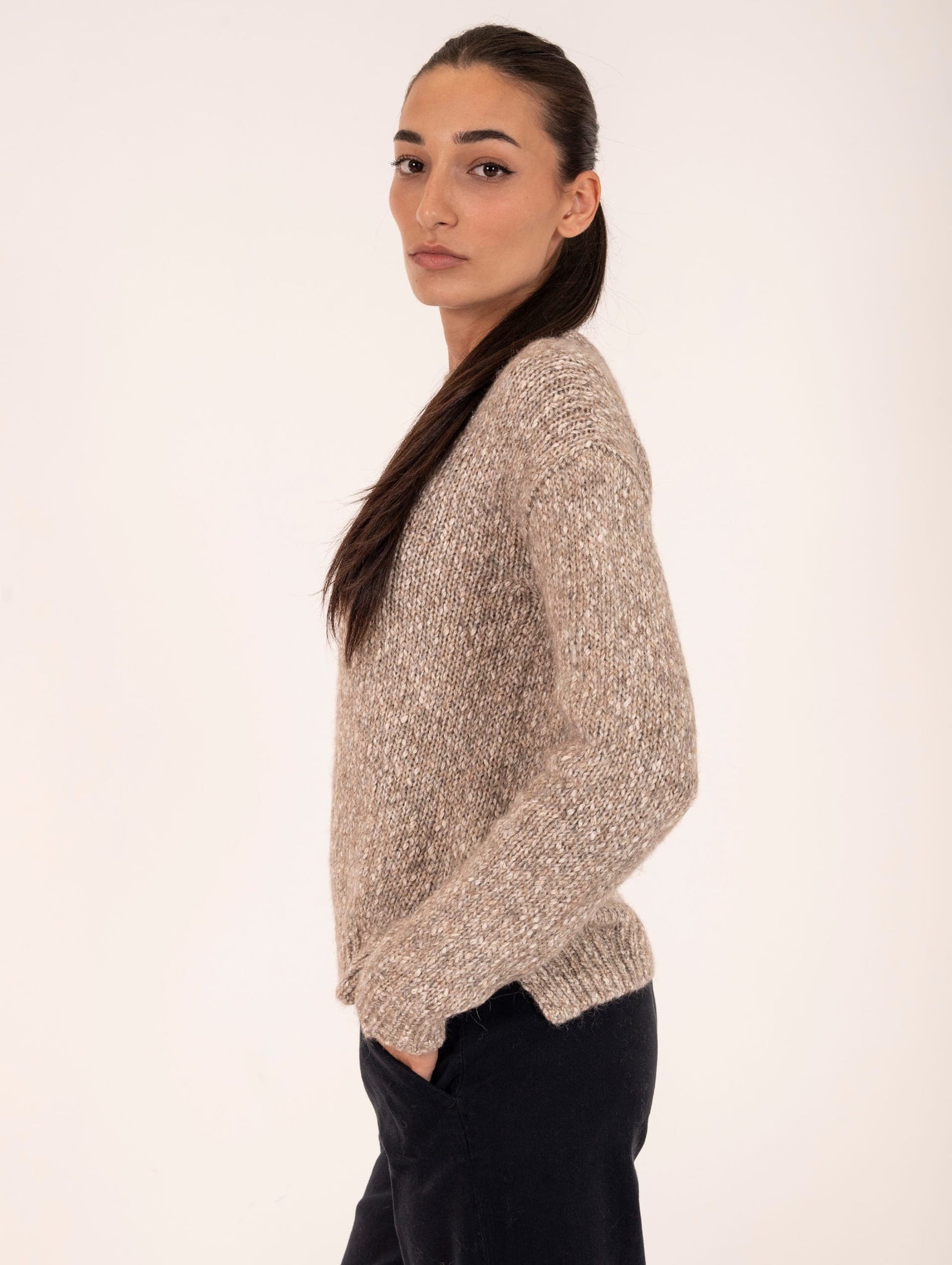 Pull Base in Cotone e Alpaca Beige Melange