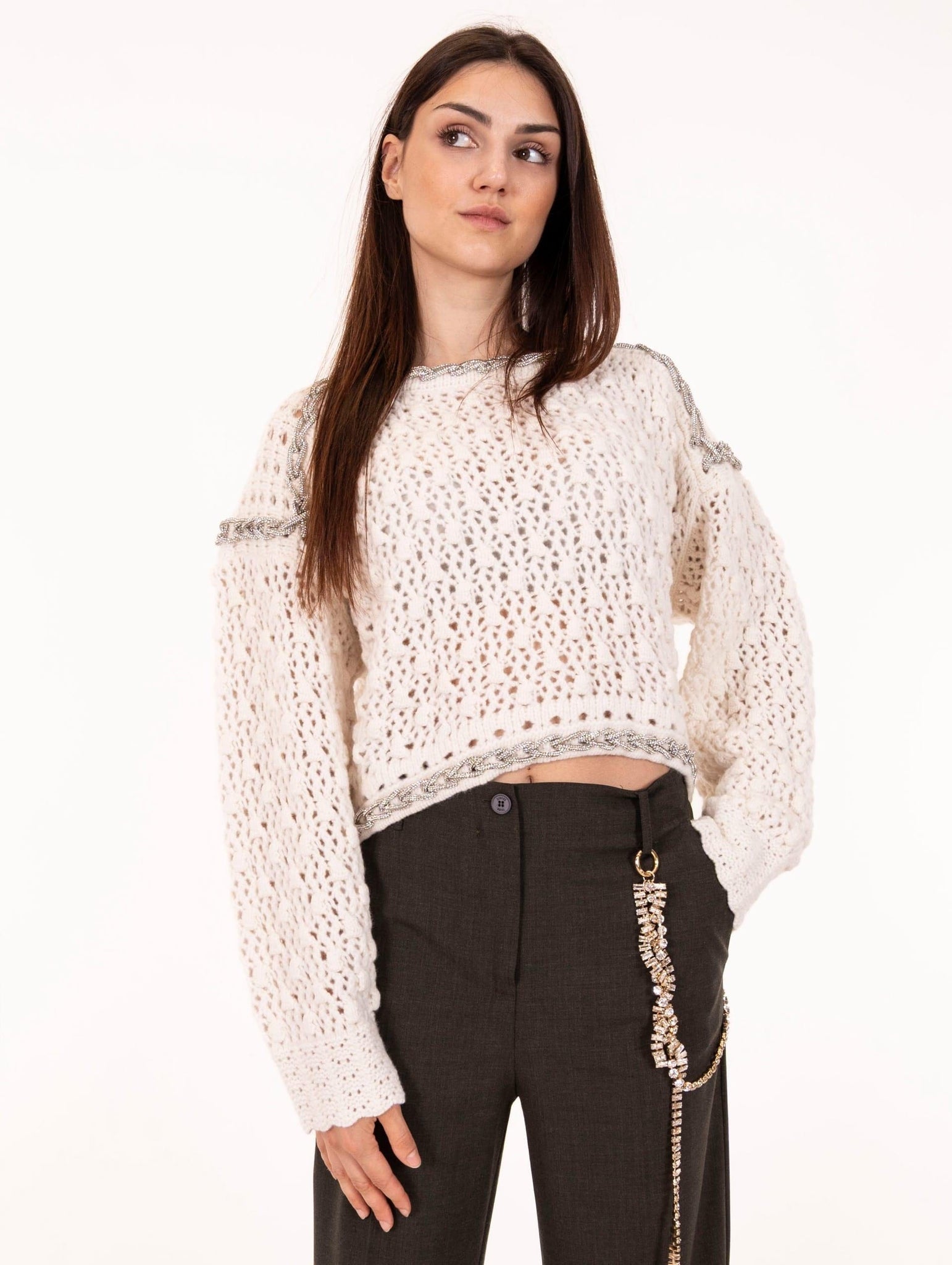 Pull Circus Hotel con Catena Strass in Pura Lana Panna