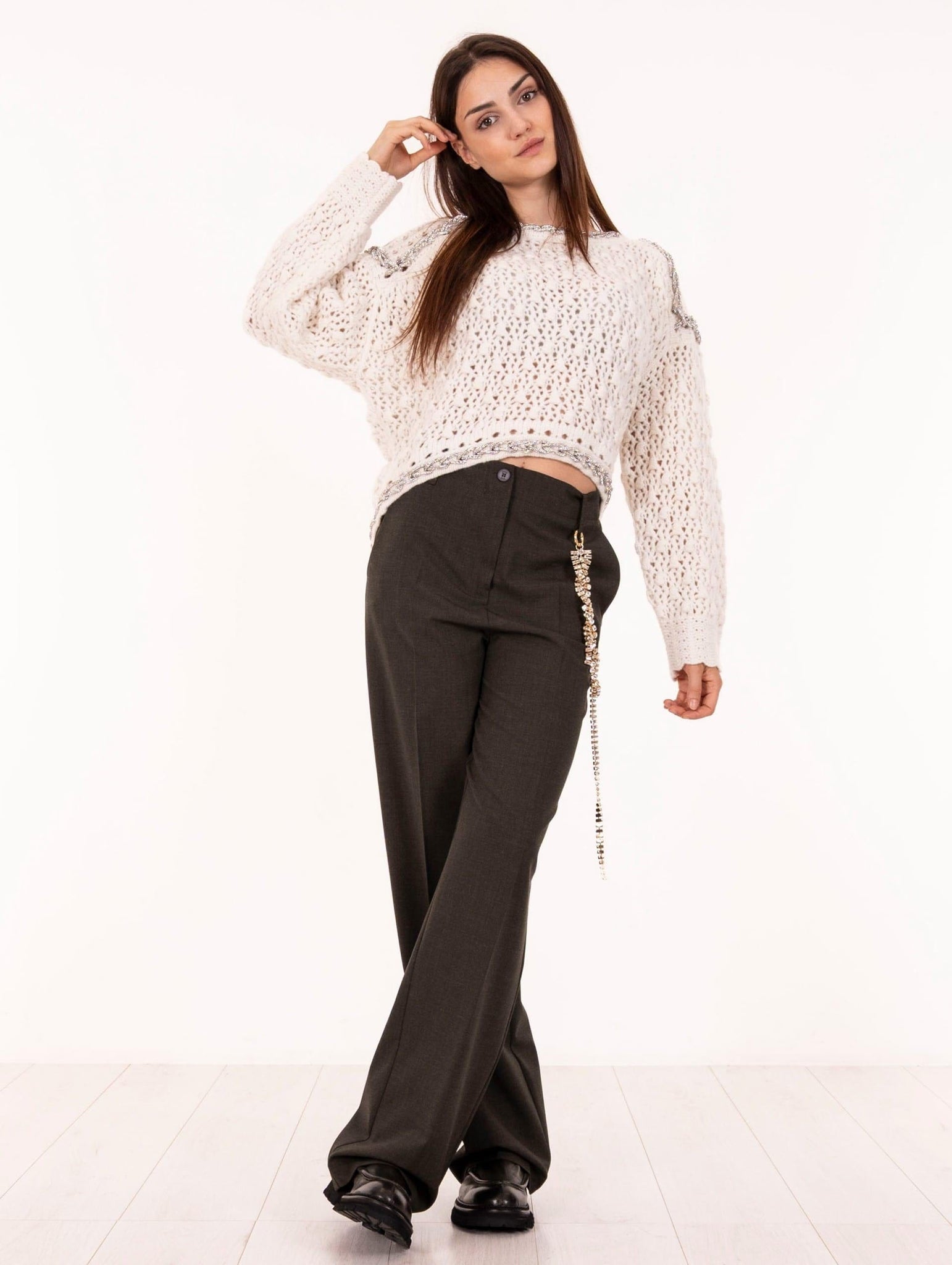 Pull Circus Hotel con Catena Strass in Pura Lana Panna