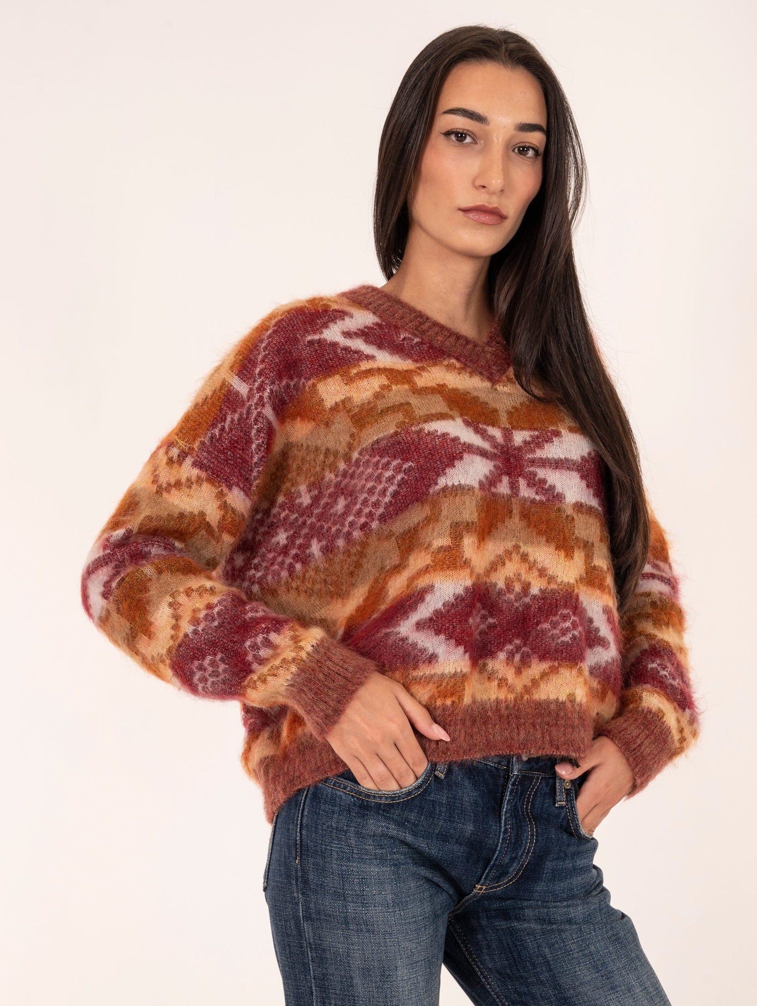 Pull Daniele Fiesoli in Mohair e Lana Amarena e Arancio