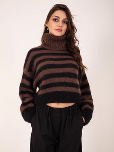 Pull Dolcevita Alysi in Mohair Marrone e Nero