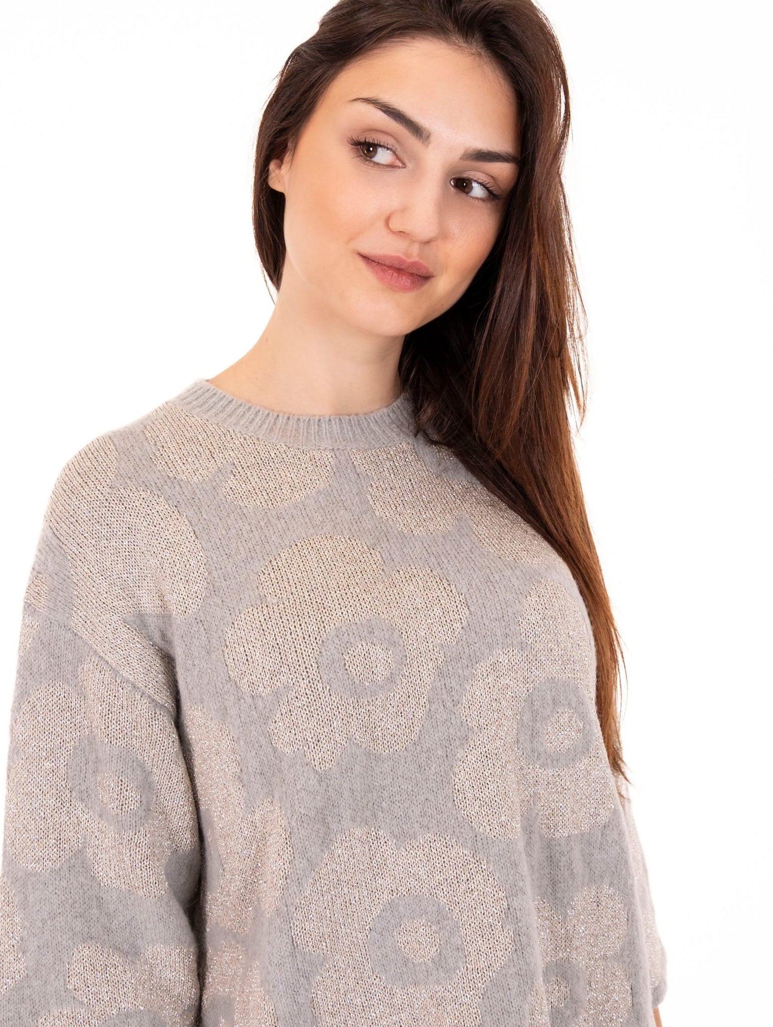Pull Flower Alessia Santi in Lana e Alpaca Grigio Argento