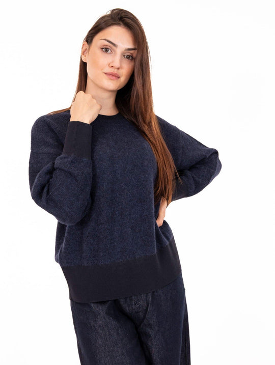 Pullover mit Rundhalsausschnitt Alpha Studio aus Wolle und Alpaka Nachtblau