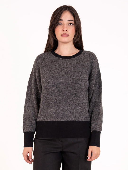 Pull Girocollo Alpha Studio in Lana e Alpaca Blu Notte