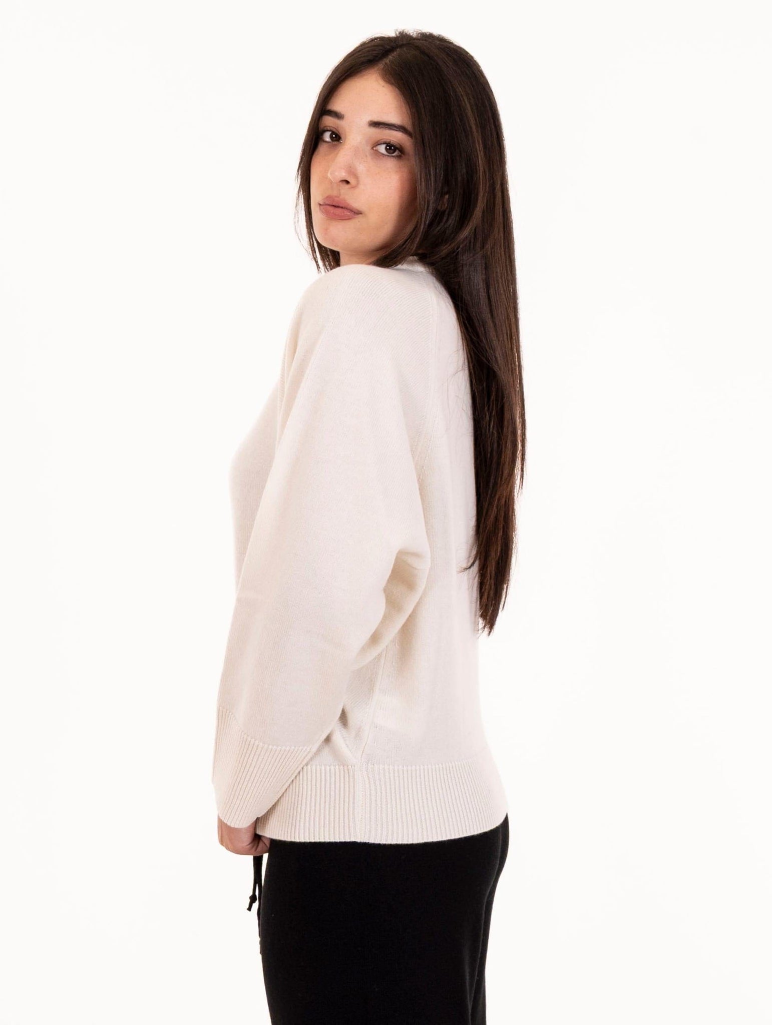 Pull Girocollo Alpha Studio Raglan in Pura Lana Merinos Panna