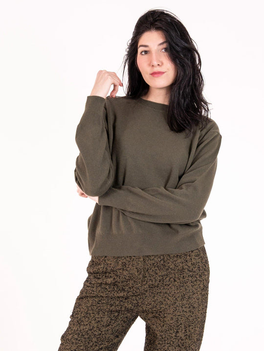 Pull Girocollo Daniele Fiesoli in Lana e Cachemire Verde Militare