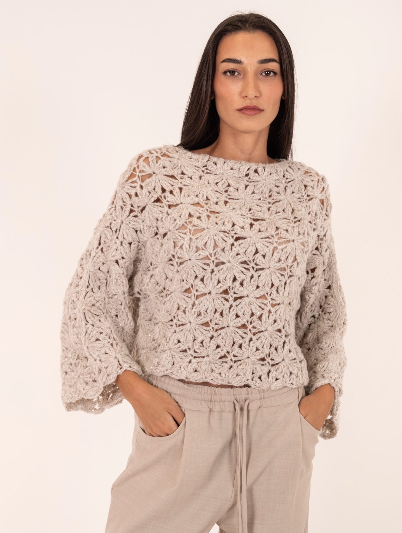 Pull Luna Antonelli Firenze in Lana, Viscosa e Alpaca Beige