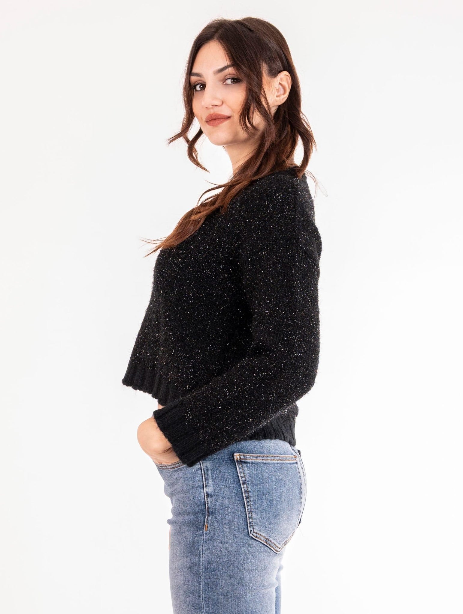 Pull V Anna Molinari in Fil Coupè Nero