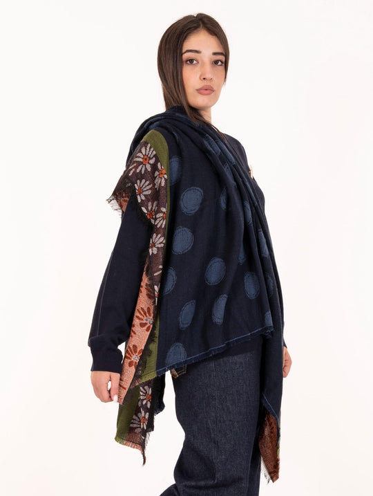 Alessia Santi Scarf Blue and Graphite Pattern