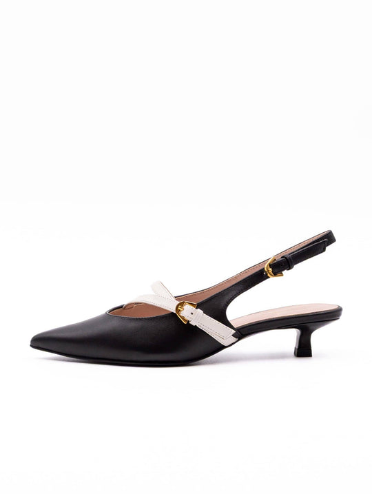 Ginko Coccinelle Slingback in Black and Pearl Leather