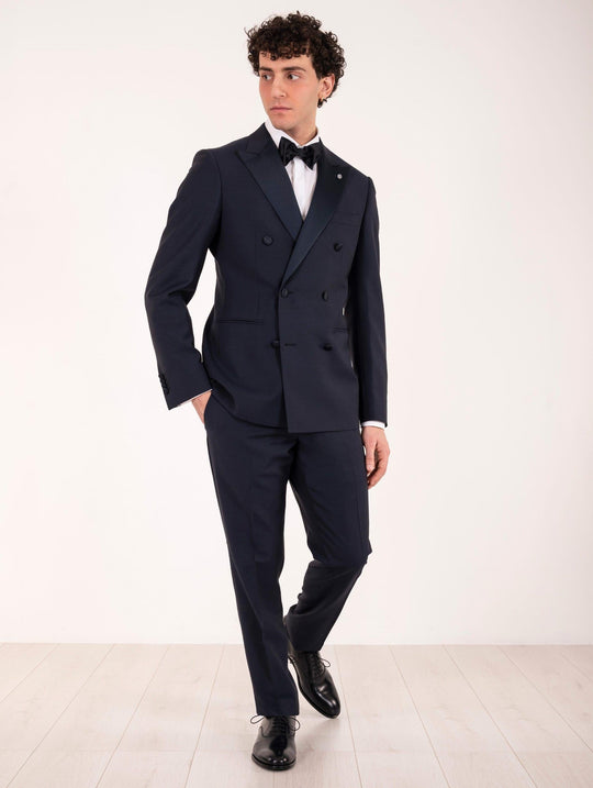 Smoking Doppio Revers Maßgeschneidert Luigi Bianchi Mantova Blau