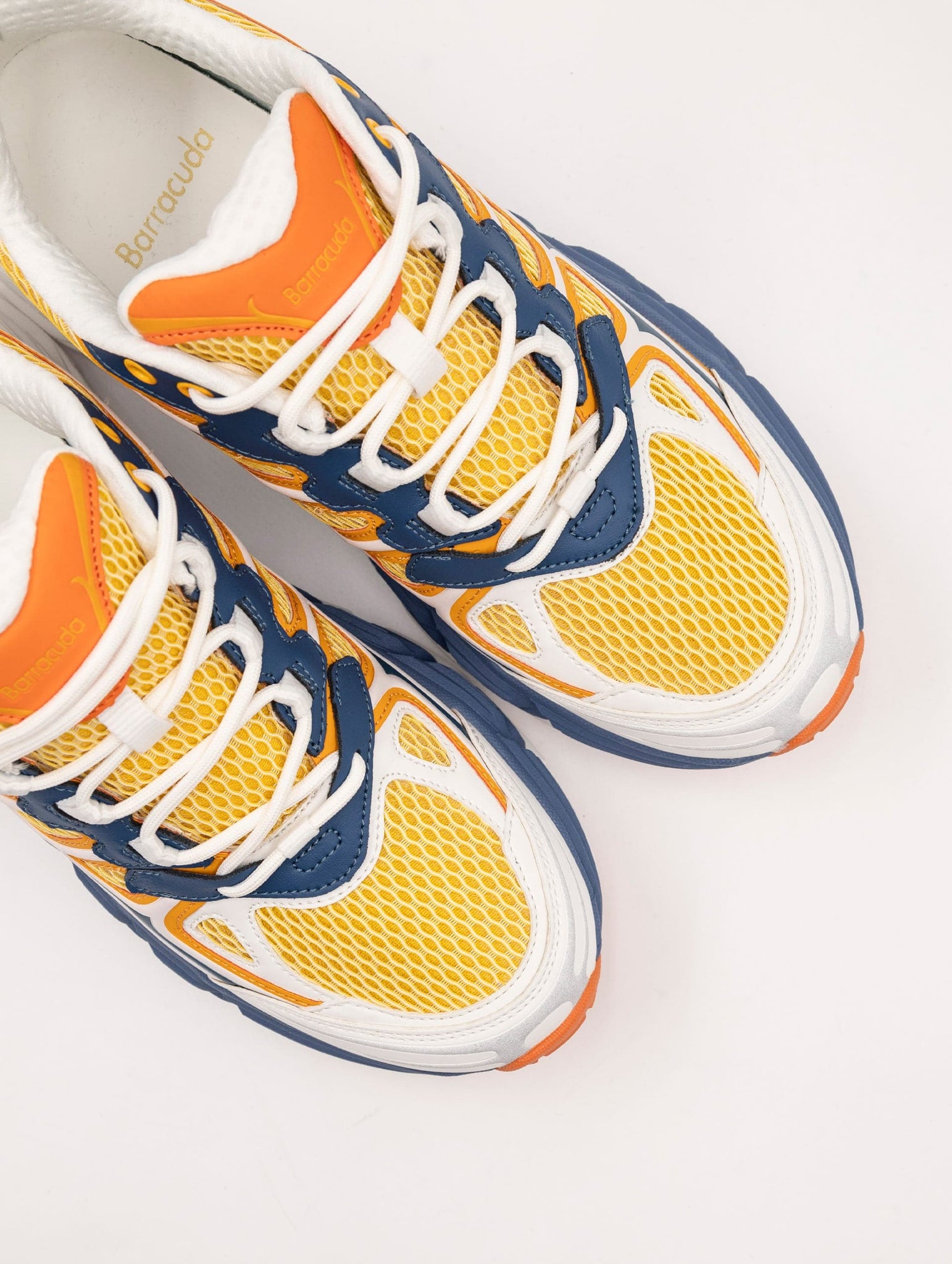 Sneakers Barracuda Round One in Tessuto e Pelle Arancio e Blu