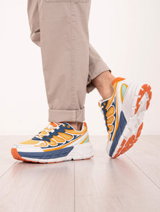 Sneakers Barracuda Round One in Tessuto e Pelle Arancio e Blu