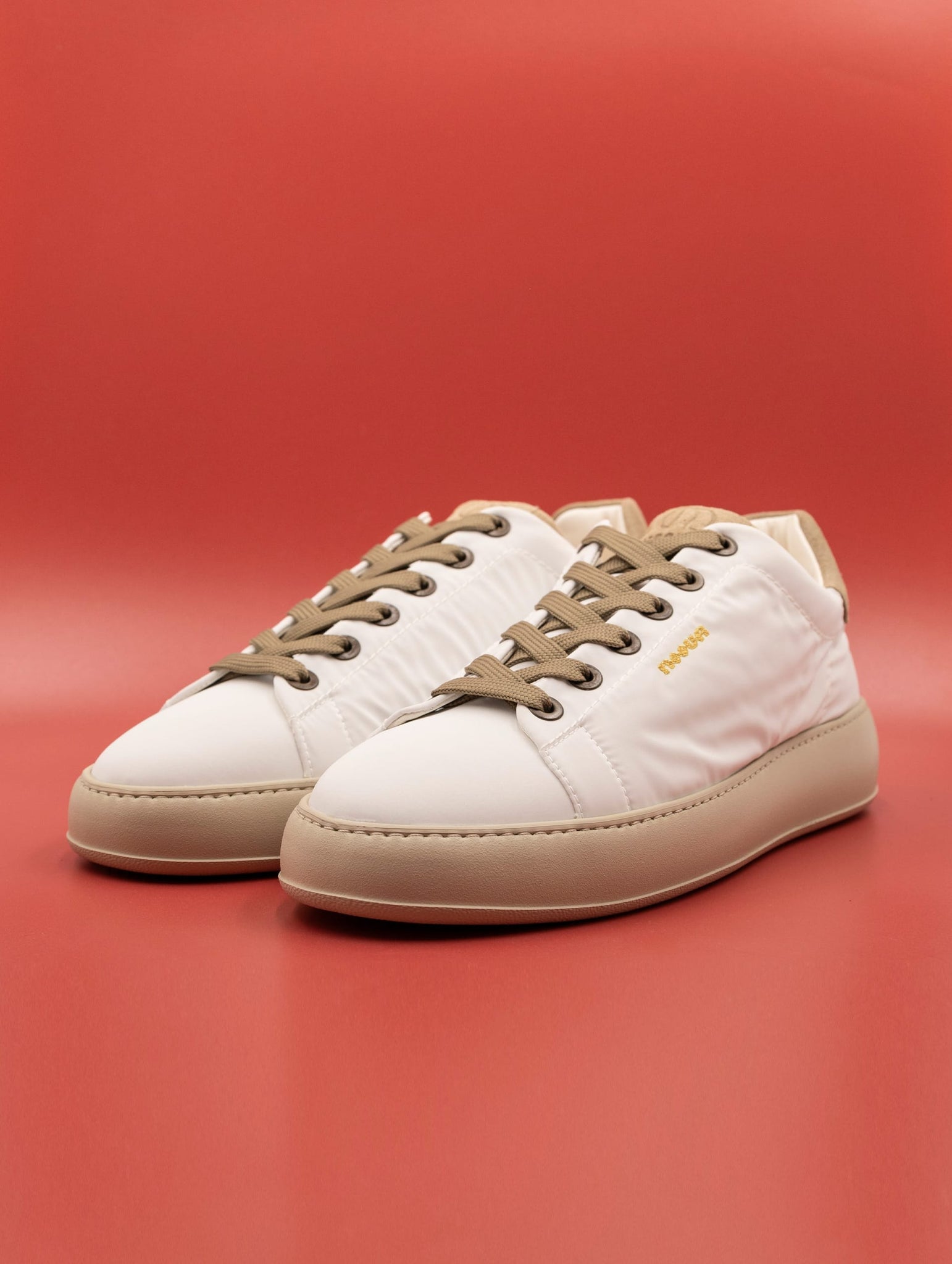 Sneakers Bast Noova in Nylon e Nappa Bianco e Beige