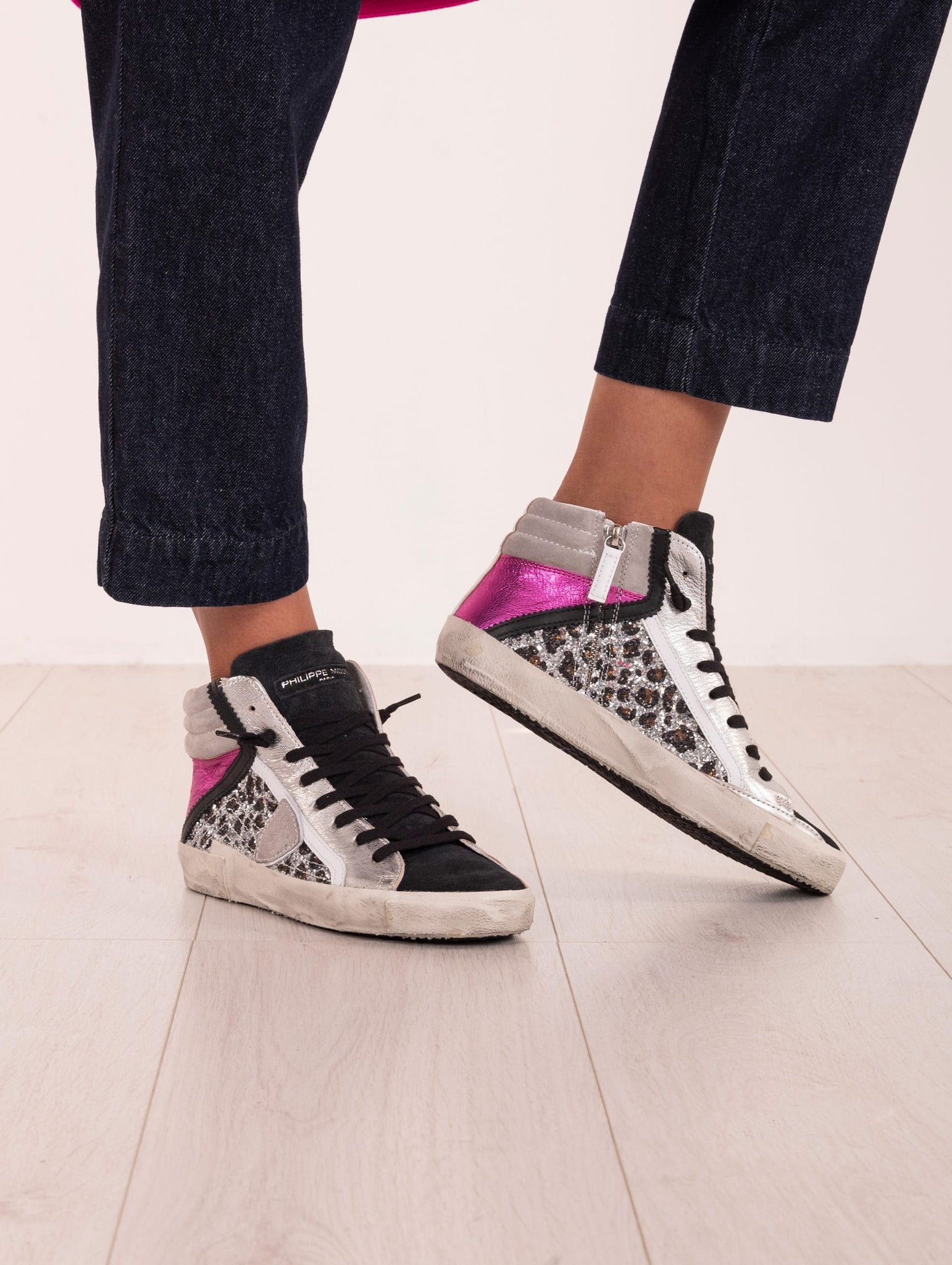 Sneakers High Philippe Model Prsx Argento e Rosa