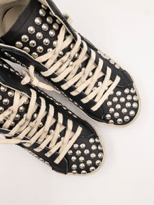 Sneakers High Philippe Model Prsx in Pelle e Borchie Nera