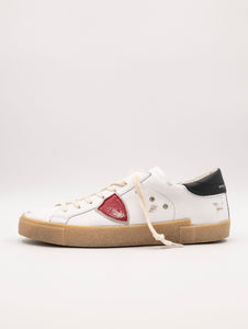 Sneakers Philippe Model Prsx Low Man In Pelle Bianca, Nera e Rossa