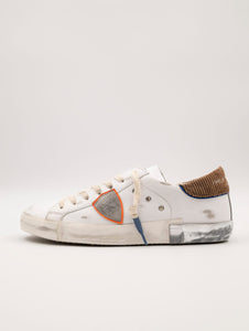 Sneakers Philippe Model Prsx Low Man In Pelle e Tessuto Bianca e Tabacco