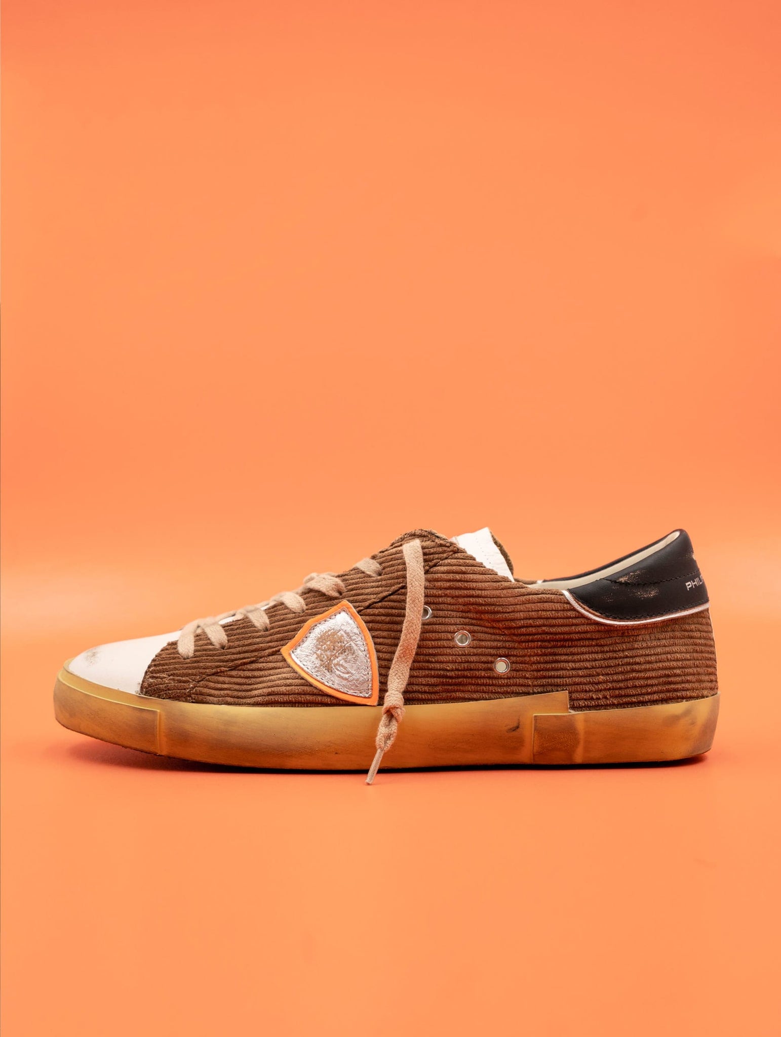 Sneakers Philippe Model Prsx Low Man In Pelle e Tessuto Cognac, Bianco e Nero