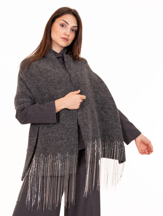 Stola Alpha Studio con Catene in Lana e Alpaca Grigio Scuro