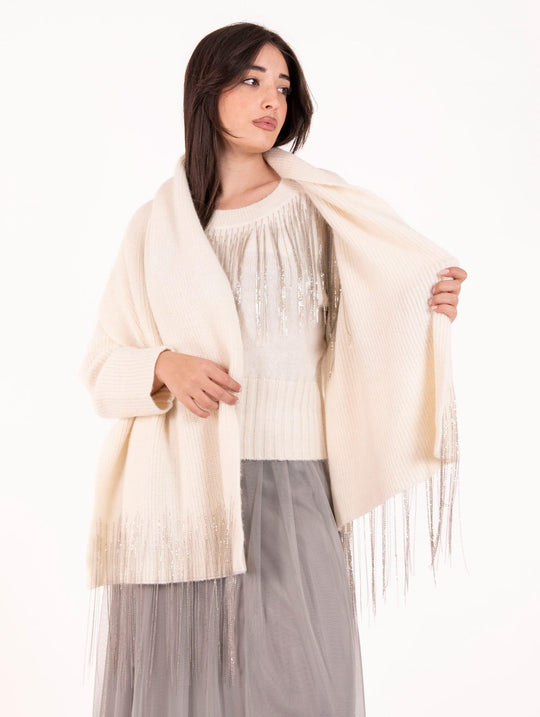 Stola Alpha Studio con Catene in Lana e Alpaca Grigio Scuro