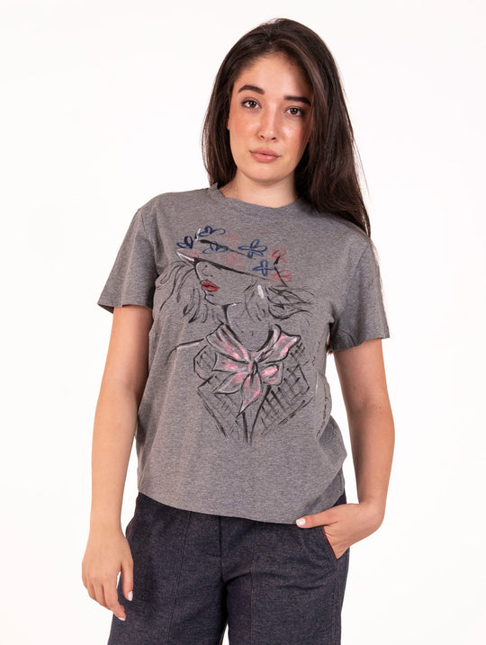 T-shirt Alessia Santi in Cotone Grigio Melange