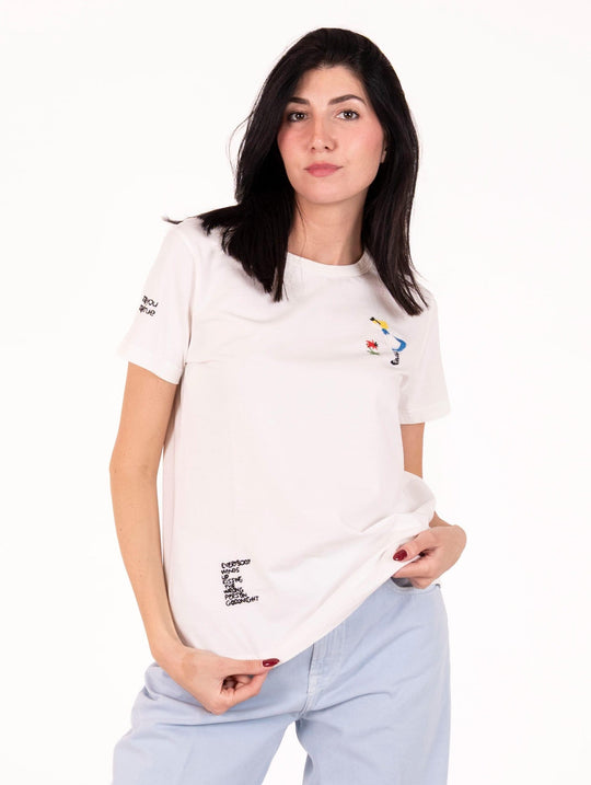 T-shirt Alice Inspired By a True Story in Puro Cotone Bianco Latte