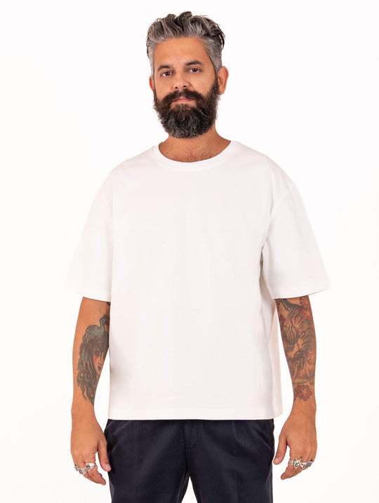 T-shirt Alpha Studio in Jersey di Cotone Latte