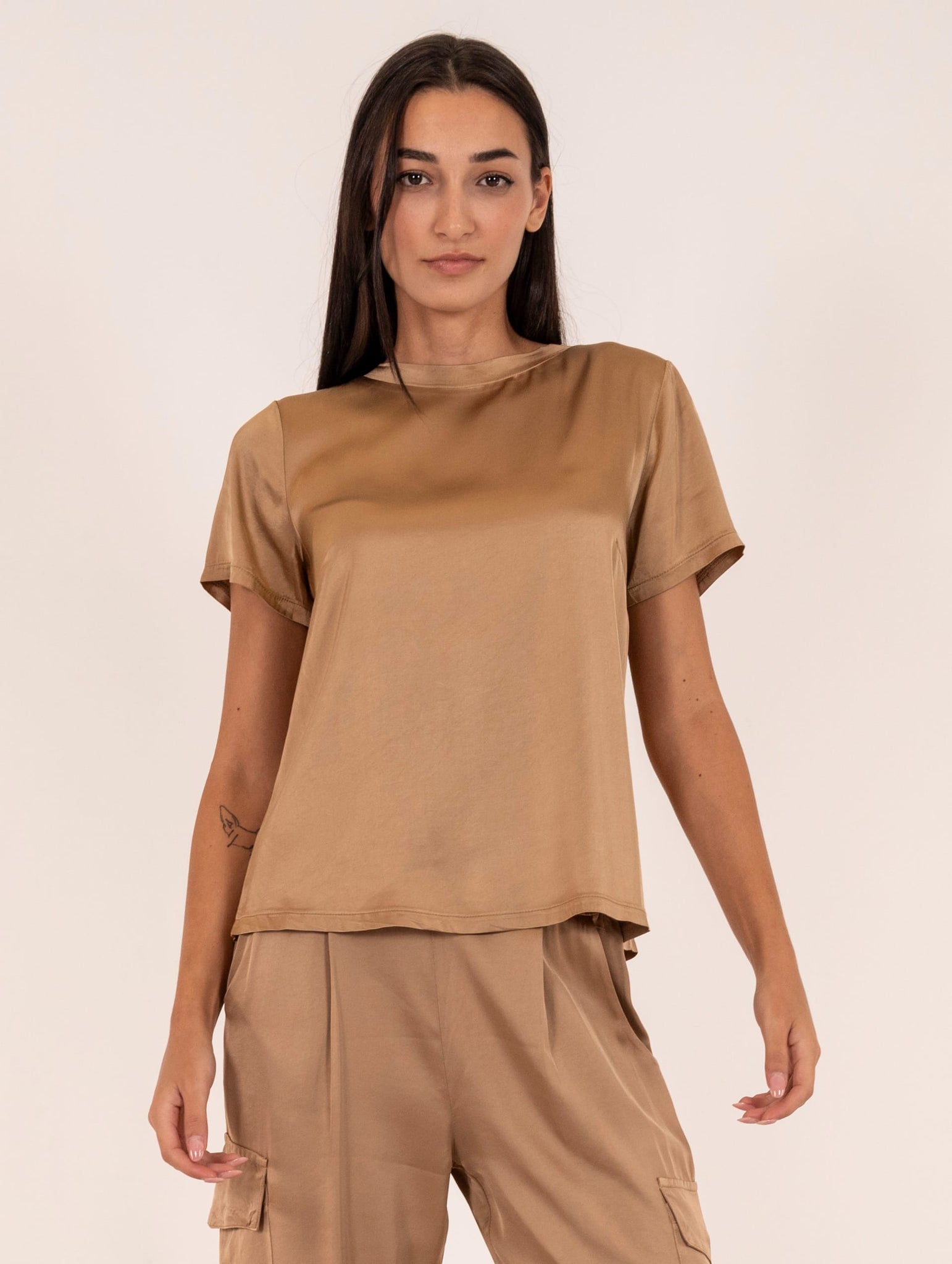 T-Shirt Daniele Fiesoli in Viscosa Stretch Cammello