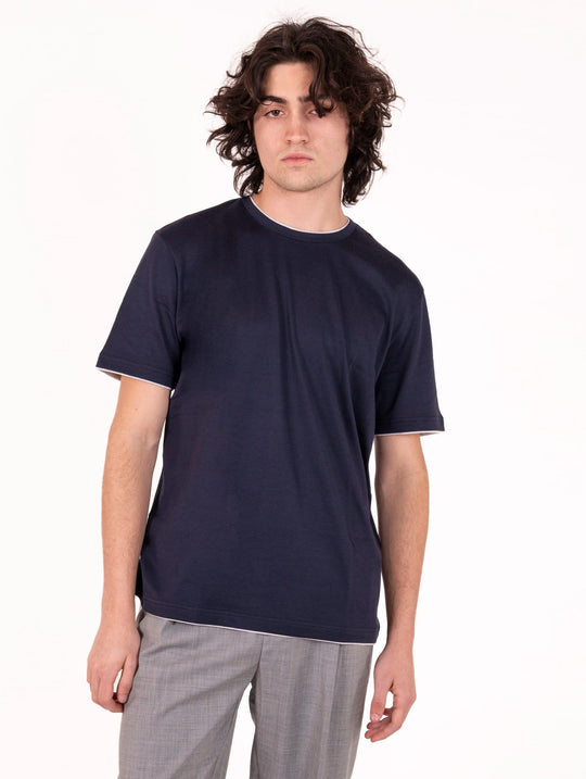T-Shirt Eleventy Milano Platinum in Cotone Giza Blu e Grigio