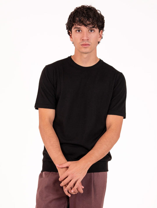 Four Stroke T-Shirt in Black Extrafine Merino Wool