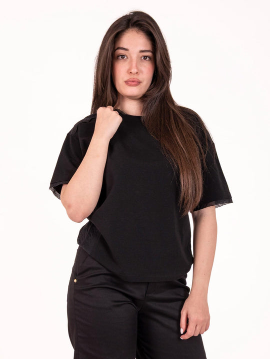 T -Shirt Raglan Alpha Studio in Jersey di Cotone Nero