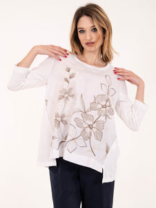 T-shirt Whyci in Cotone Bianca e Beige