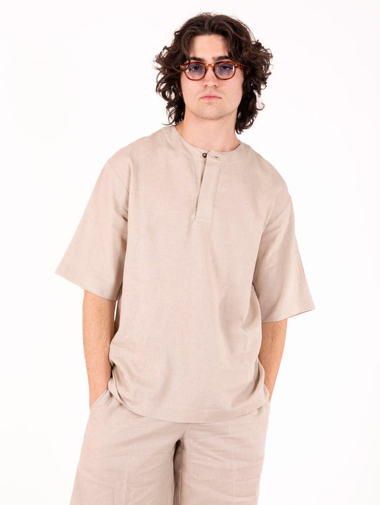 T-Shirt Woc in Viscosa e Lino Cammello