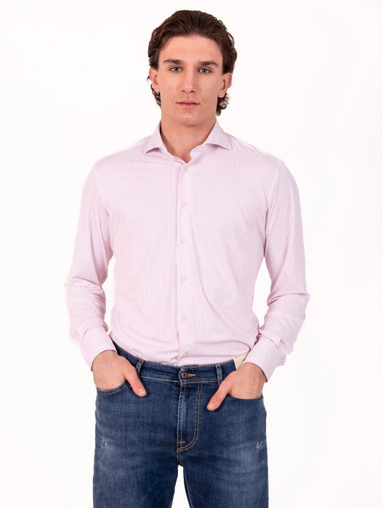 Tecno Camicia Orian Antibatterica Bianca Fantasia Rigata Bianco e Rosa