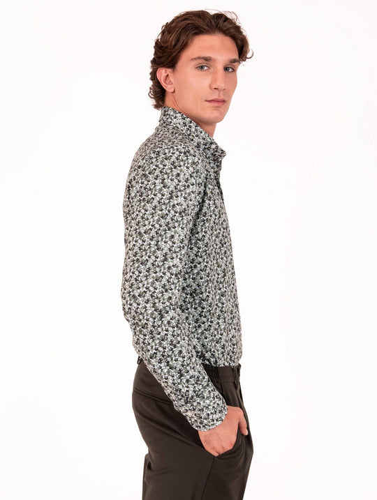 Tecno Camicia Orian Antibatterica Fantasia Fiori Bianco e Verde