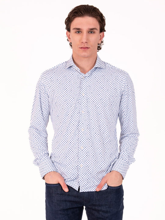 Tecno Camicia Orian Antibatterica Fantasia Pois Bianco e Blu