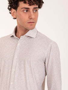 Tecno Camicia Orian Antibatterica Rigata Bianca e Beige