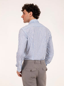 Tecno Camicia Orian Antibatterica Rigata Bianca e Celeste