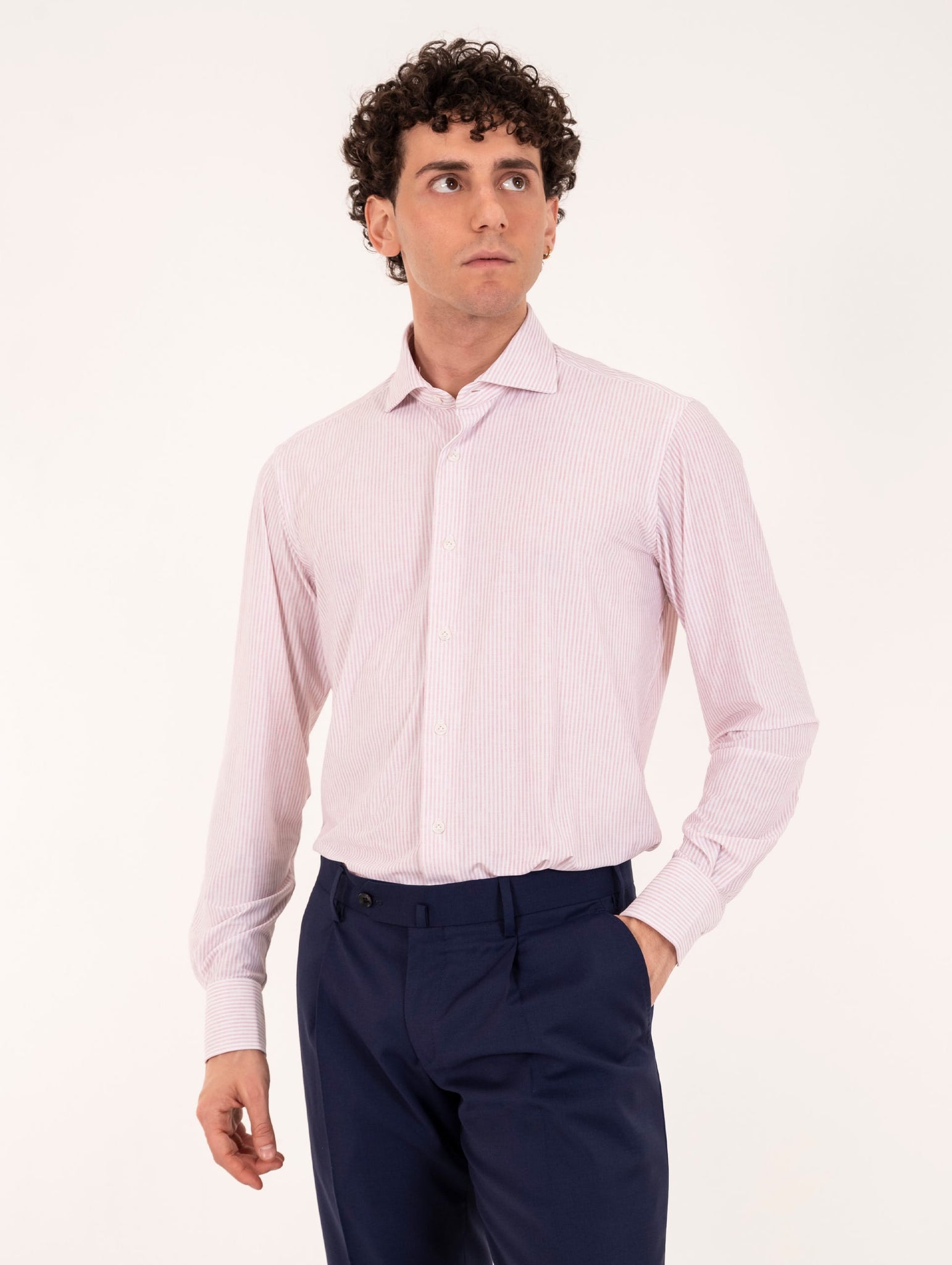 Tecno Camicia Orian Antibatterica Rigata Bianca e Rosa