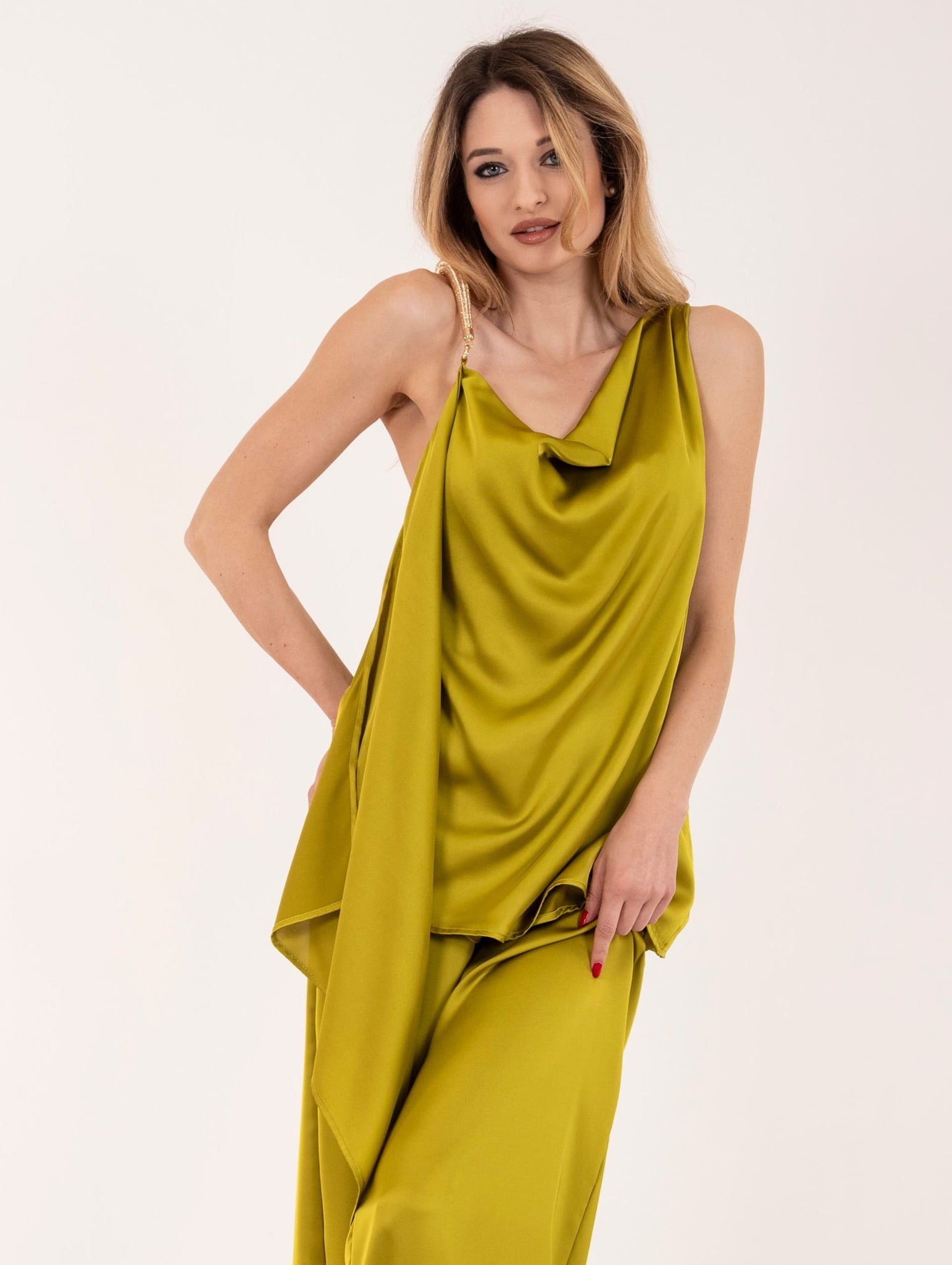 Top Simona Corsellini in Satin Verde Acido