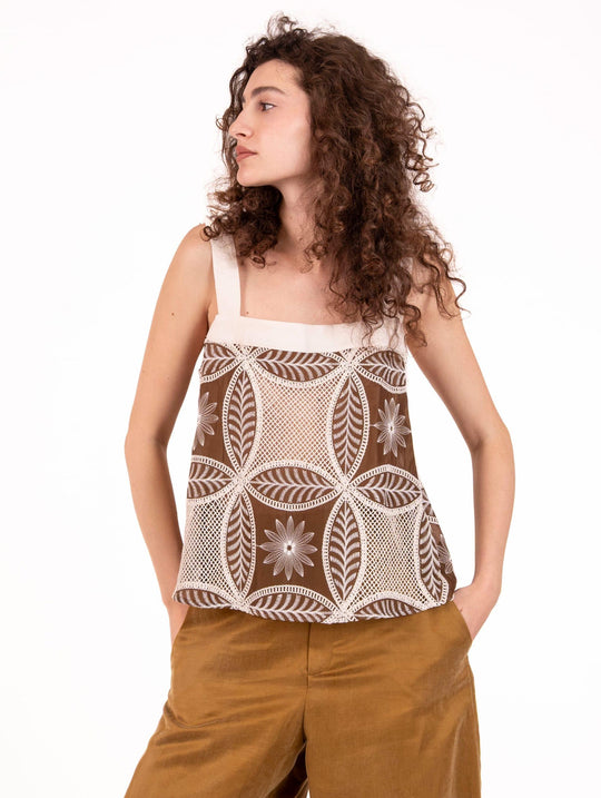 Top Traffic People in Cotone Crochet Panna e Marrone
