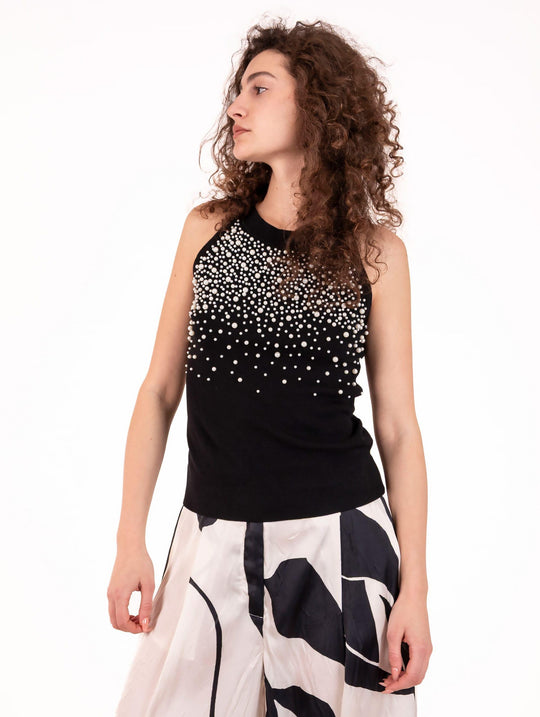Top Tricot No Secret con Perle in Viscosa Caviale