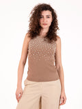 Top Tricot No Secret mit Perlen aus Viskose in Mokka