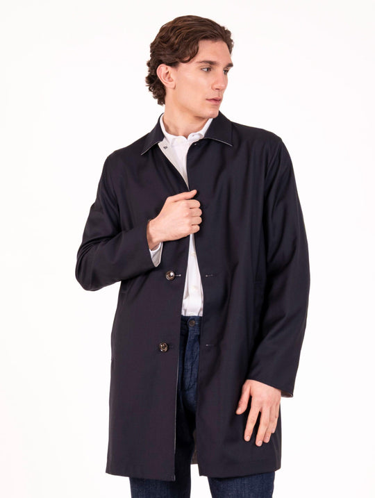 Trench Montecore Reversibile in Tessuto Double Blu e Ghiaccio