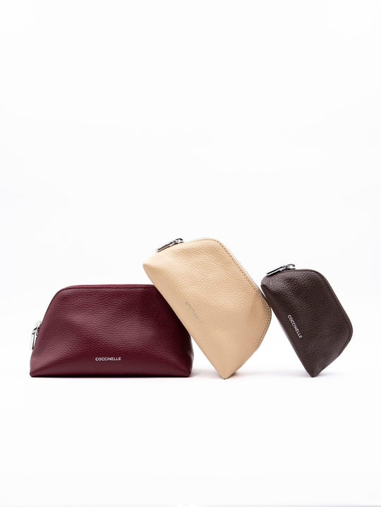 Tris Pochette Coccinelle in Hammered Leather Bordeaux Multicolor