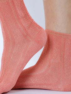 High Milano Short Socks in Apricot Cotton and Lurex