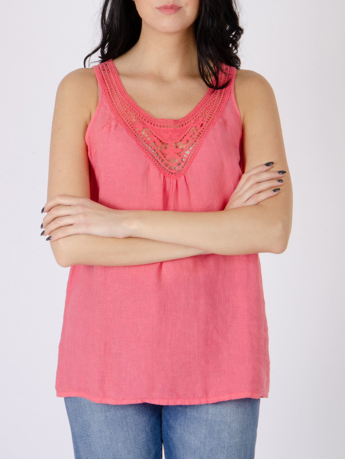 Four Stroke Tank Top in Coral Linen